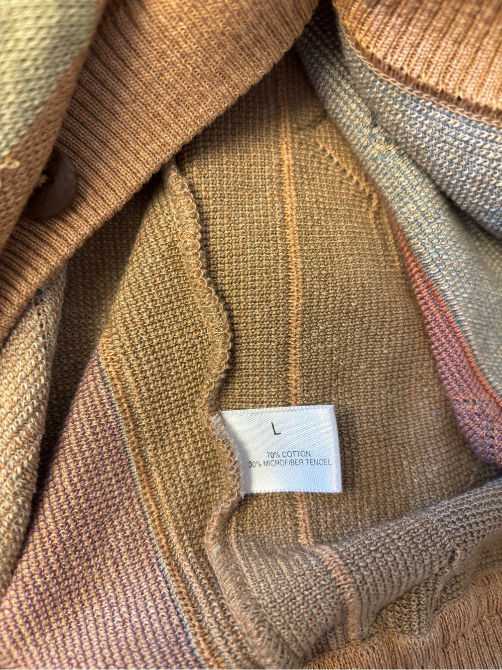 St Croix Men's V-Neck Button Cardigan Sweater in Tan Multi color large vintage - Picture 10 of 10